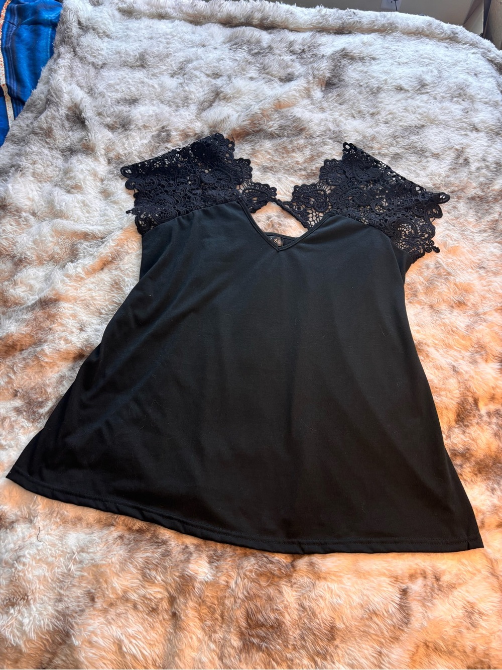 Black Crochet-Trim V-Neck Blouse - Women